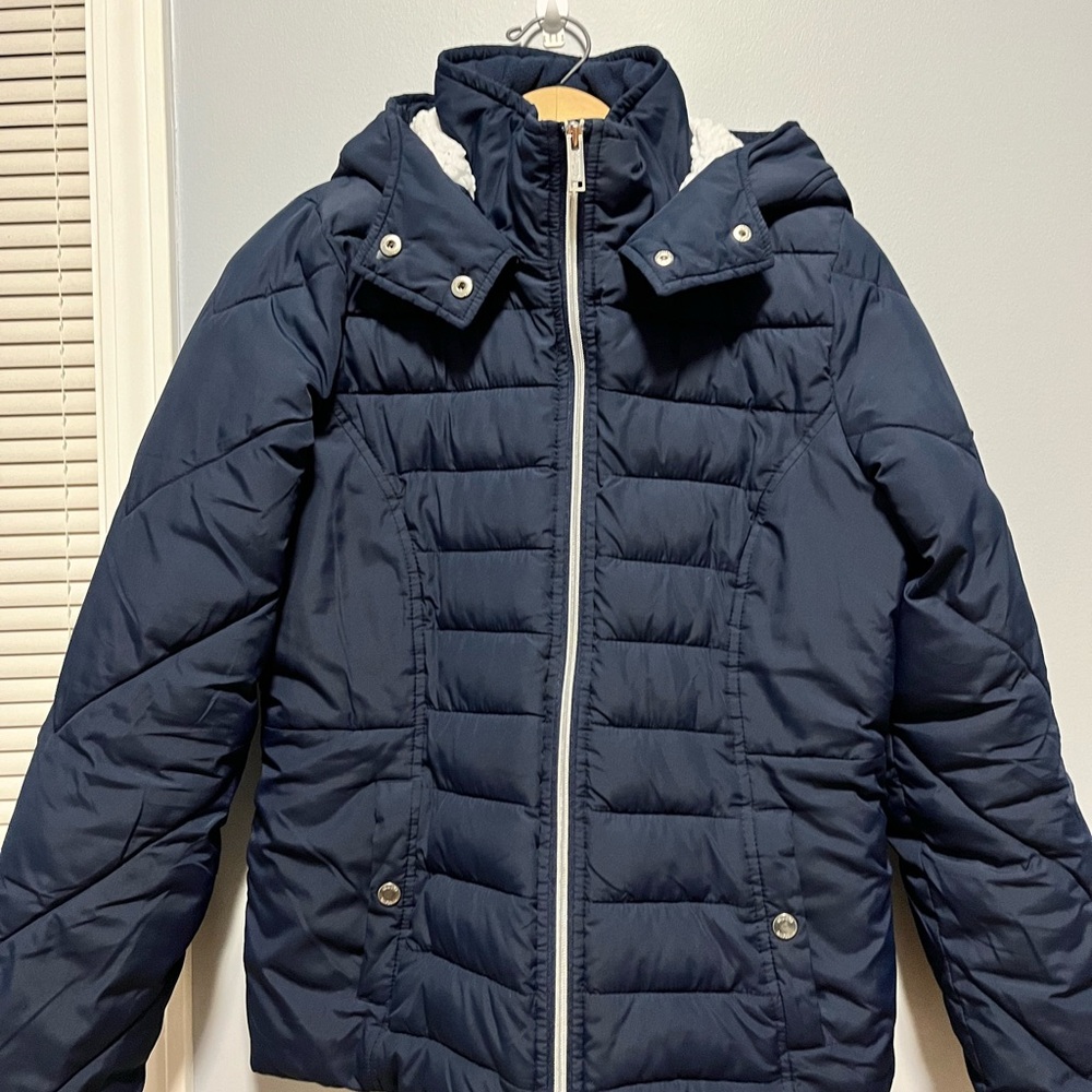 Navy Puffer Jacket with Hood